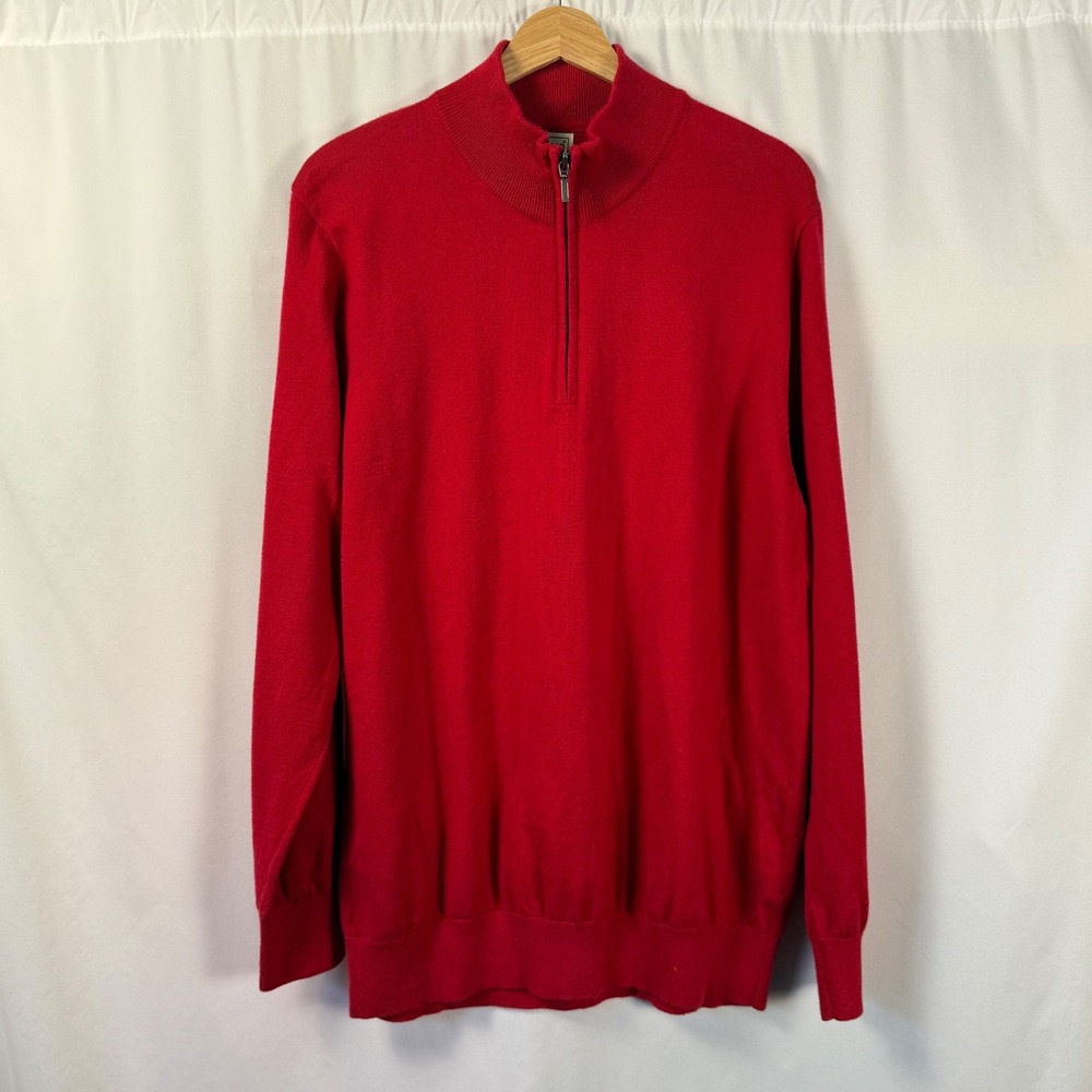 LLBean Quarter Zip Cotton Cashmere Sweater Red Mens XL REG Cozy Eclectic Grandpa